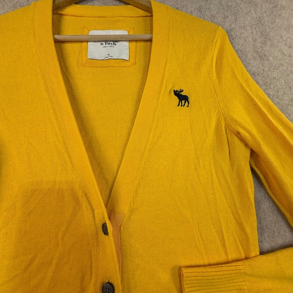 Abercrombie & Fitch Womens Mustard Yellow V-Neck Button Front Cardigan Size M - Picture 4 of 6